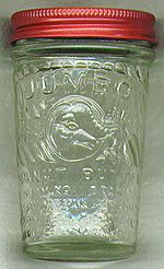 Says:  Jumbo Brand 4 Oz. Peanut Butter Made From No. 1 Spanish And No. 1 Virginia Peanuts Salt Added Frank Tea & Spice Co. Cincinnati, O.- Red Book 9 Number 1347 - (Scan is actual size)